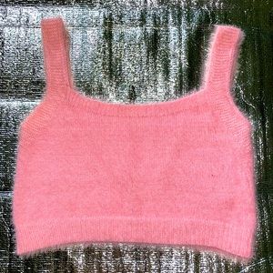 Pink fuzzy crop top